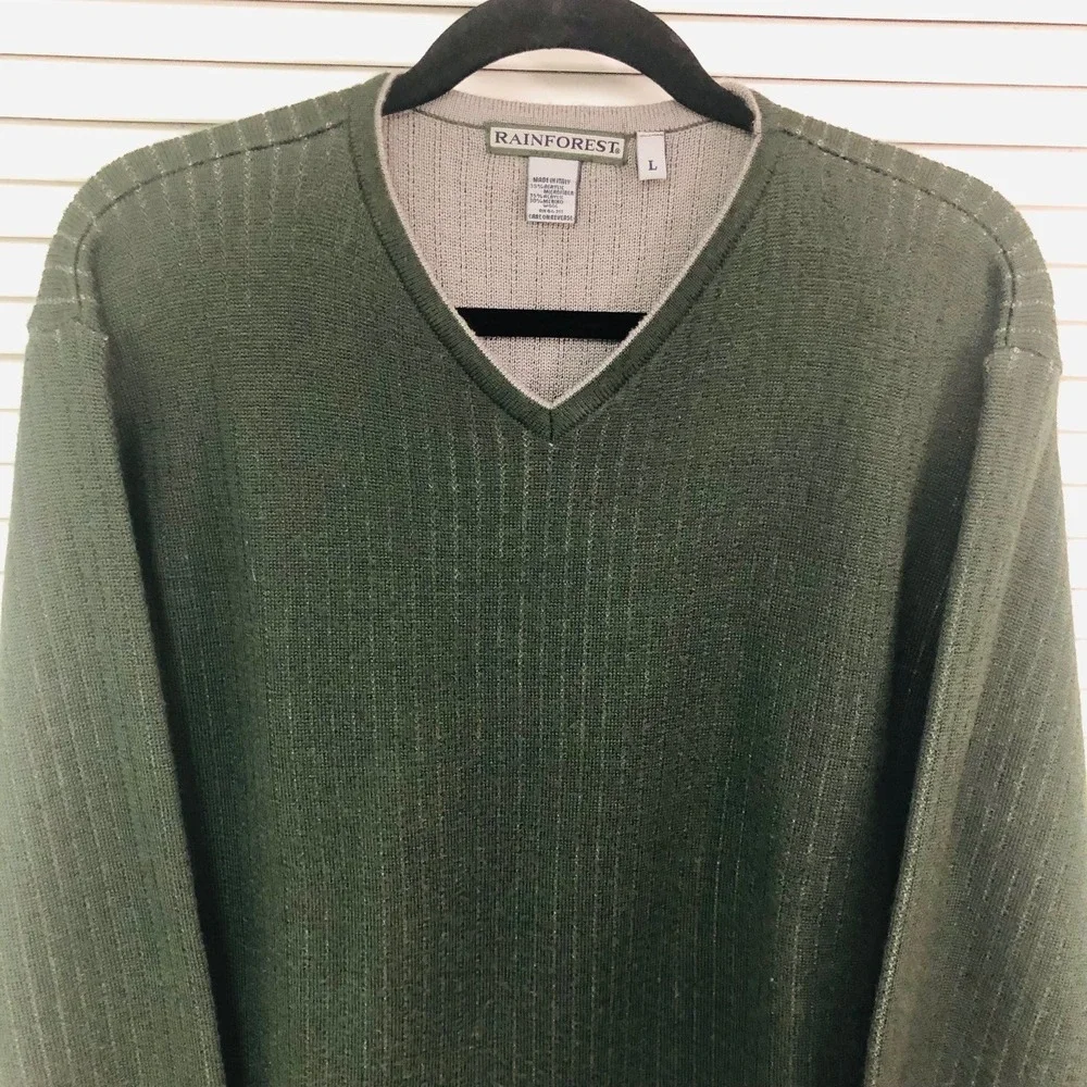 Y2K Rainforest Merino Wool Blend Ribbed Sweater Italy Quiet Luxury Earthy Men L